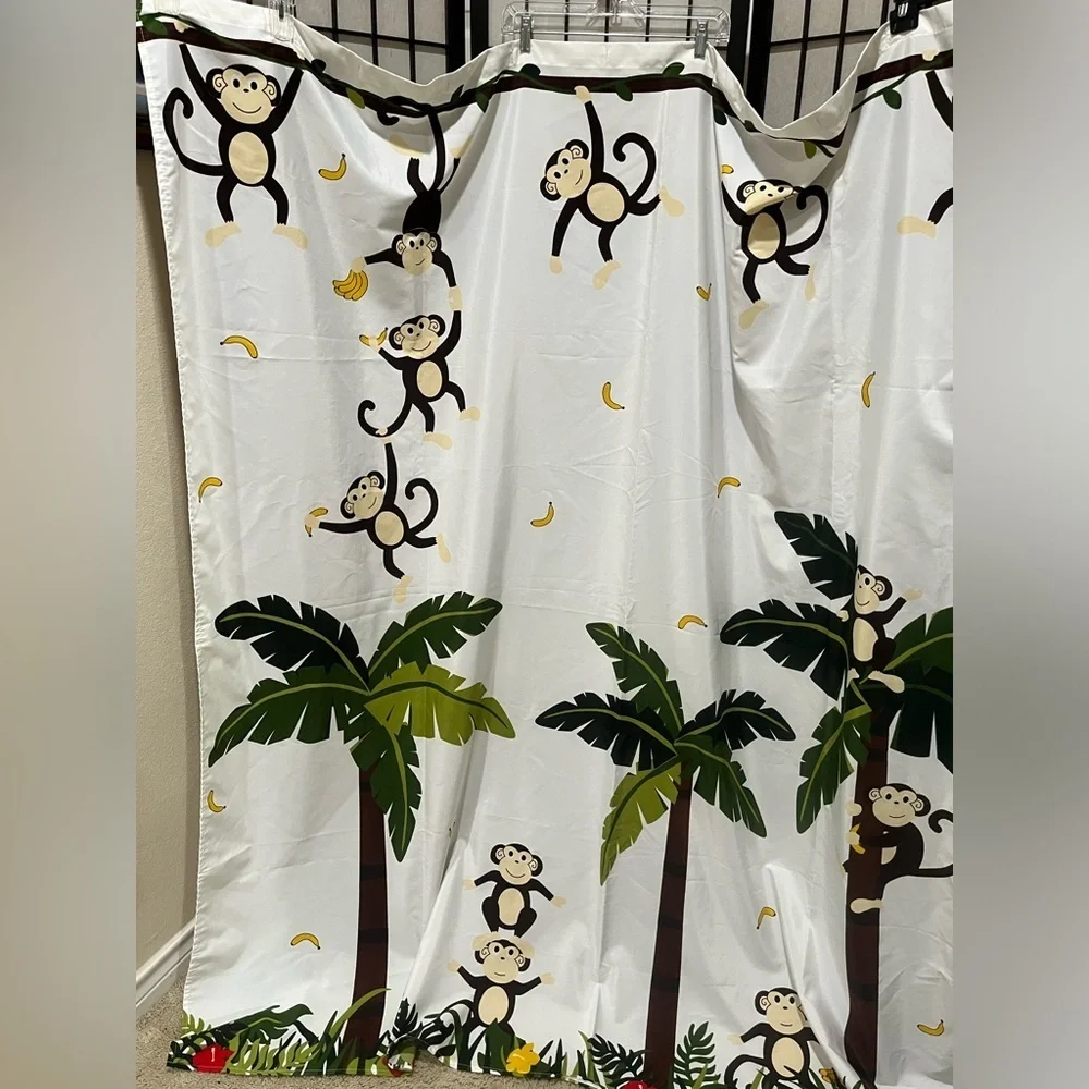 ALLURE SHOWER CURTAIN Playful Monkey and Palm Tree TROPICAL JUNGLE THEME: KIDS